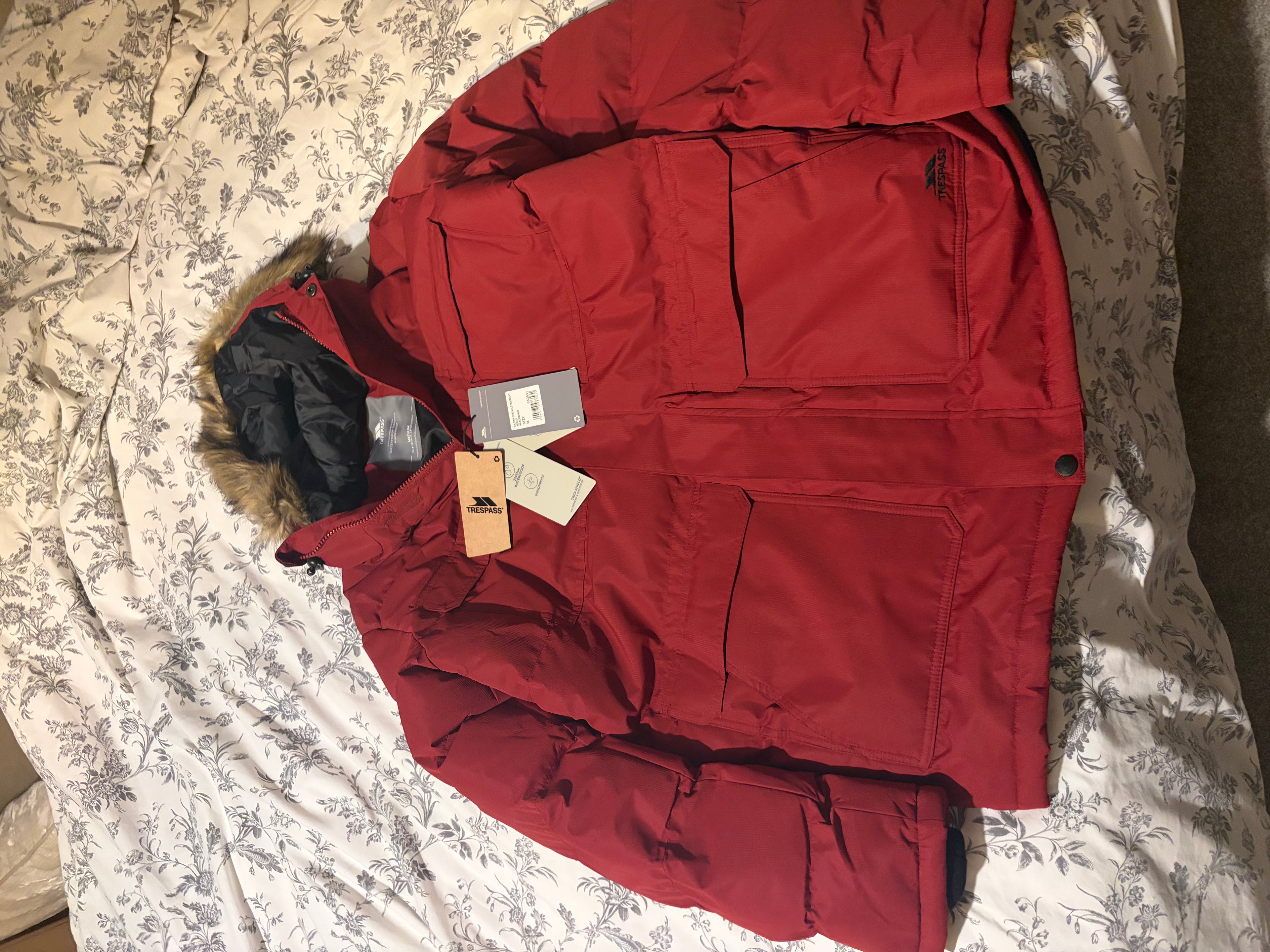 Red padded zip up jacket