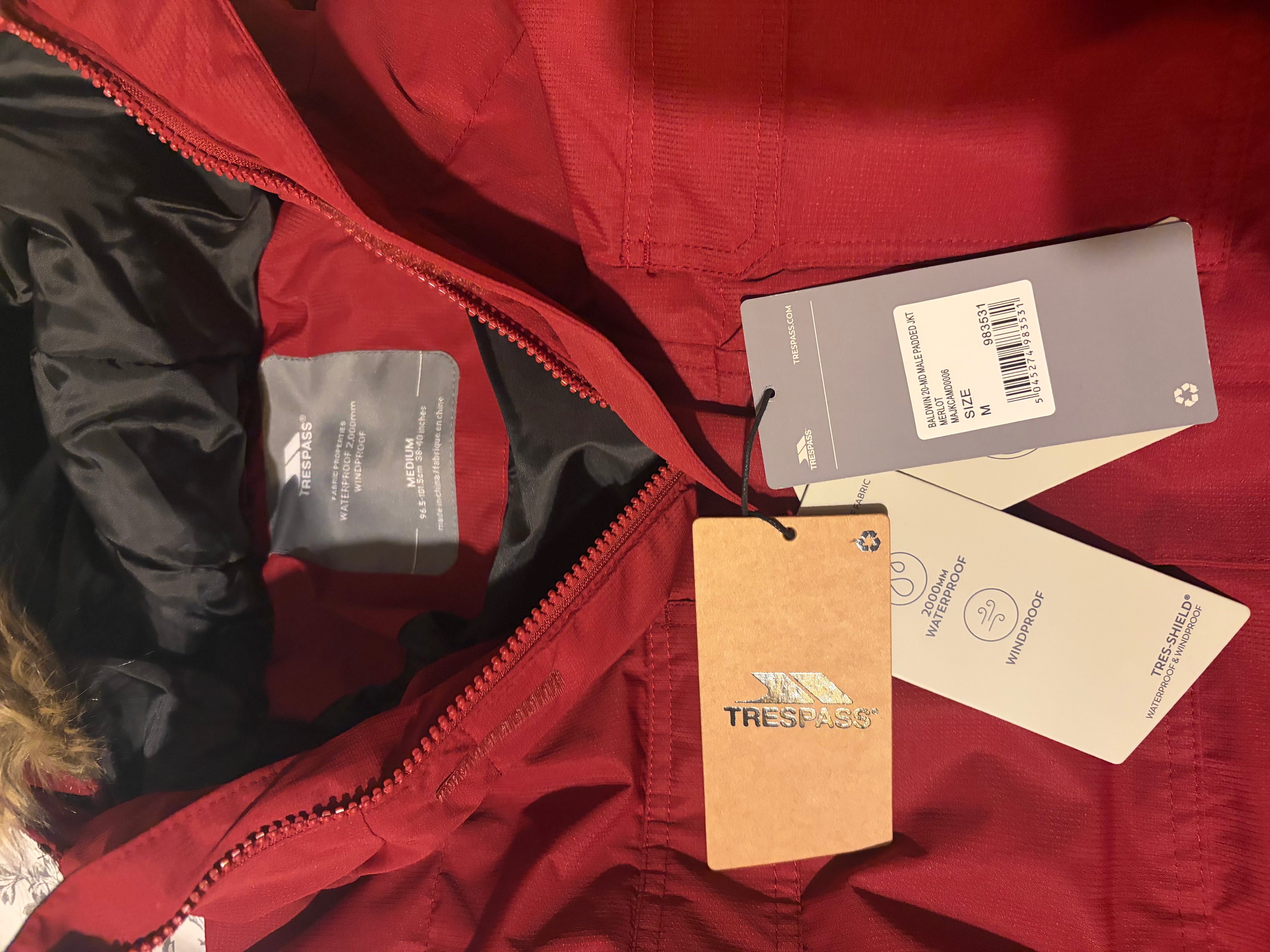 Red padded zip up jacket